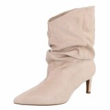 Bottines beiges en suédine à plis élégants et talon-Maryse  _