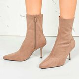 Taupe suède enkellaarzen met elegante stilettohak-Tabitha_