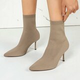 Bottines chaussette kaki en textile stretch à bout pointu et talon élégant-Lusanne_