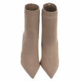 Bottines chaussette kaki en textile stretch à bout pointu et talon élégant-Lusanne_