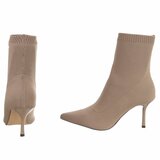 Bottines chaussette kaki en textile stretch à bout pointu et talon élégant-Lusanne_