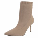 Bottines chaussette kaki en textile stretch à bout pointu et talon élégant-Lusanne_