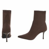 Bruine stretch textiel enkellaarzen met spitse neus en elegante hak-Lusanne_