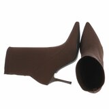 Bruine stretch textiel enkellaarzen met spitse neus en elegante hak-Lusanne_