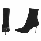 Bottines chaussette noires en textile stretch à bout pointu et talon élégant-Lusanne_