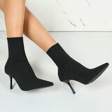Bottines chaussette noires en textile stretch à bout pointu et talon élégant-Lusanne_