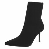 Bottines chaussette noires en textile stretch à bout pointu et talon élégant-Lusanne_
