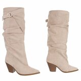 Beige knielaarzen in suède met siergesp-Alisson_