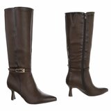 Donkerbruine elegante knielaarzen met gesp en hak-Cate_