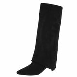 Hoge zwarte suede laars met omslag Charmine_