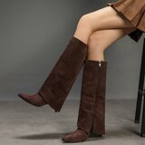 Hoge bruine suede laars met omslag Charmine_