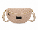 Champagne teddy crossbody tas met gouden details_