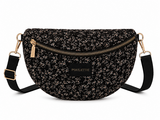 Zwarte crossbody tas met fijne bloemenprint_