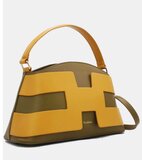 Luxe two-tone handtas in kaki-mosterdgeel met geometrisch design – premium kwaliteit_