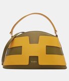 Luxe two-tone handtas in kaki-mosterdgeel met geometrisch design – premium kwaliteit_