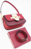 Luxe bordeaux -cream schoudertas met goudkleurige sluiting – premium kwaliteit_