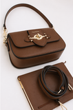 Luxe coffee brown schoudertas met goudkleurige sluiting – premium kwaliteit_