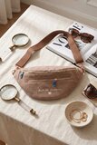 Taupe ribstof crossbody heuptas_