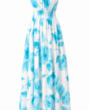Trendy en chique armloze maxi halterjurk in blauw-wit_