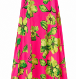 Roze maxi-jurk met groene bloemenprint_