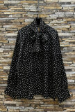 Elegante zwarte blouse met stippen en strik_