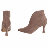Kaki suède enkellaarsjes met elegante hak-Imene_