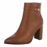 Camel enkellaarsjes met hoge hak en elegante gesp-Deniz_