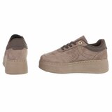 Kaki sneakers met chunky zool en bruine details-Chata_