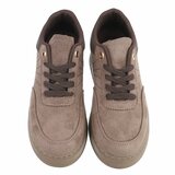 Kaki sneakers met chunky zool en bruine details-Chata_