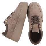 Kaki sneakers met chunky zool en bruine details-Chata_