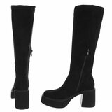 Zwarte suede hoge laarzen met plateauzool en brede hak-Chellie_