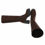 Bruine suede hoge laarzen met plateauzool en brede hak-Chellie_