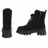 Zwarte suède veterboots met plateauzool en sierlijke veters-Chelsy_