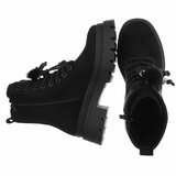 Zwarte suède veterboots met plateauzool en sierlijke veters-Chelsy_
