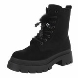 Zwarte suède veterboots met plateauzool en sierlijke veters-Chelsy_