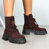 Bruine suède veterboots met plateauzool en sierlijke veters-Chelsy_