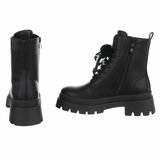 Zwarte veterboots met plateauzool en sierlijke veters-Chelsy_