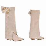 Bottes beiges en suédine avec boucle dorée-Chelita_