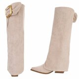 Bottes beiges en suédine avec boucle dorée-Chelita_