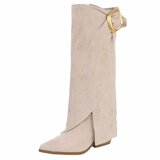Bottes beiges en suédine avec boucle dorée-Chelita_