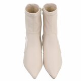 Beige enkellaarsjes met elegante kitten heel-Dena_