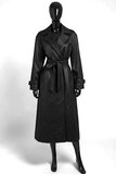 Zwarte trenchcoat met ceintuur en print_