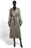Taupe trenchcoat met ceintuur en print_