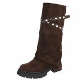Bruine dameslaarzen met studs en stoere zool-Colla_