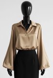 Luxe gouden-caramel satijnen blouse – Made in Italy_