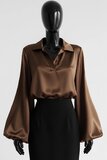 Luxe bruine satijnen blouse – Made in Italy_