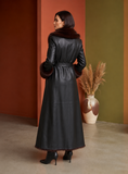 Mantel leatherlook met bruin bont_