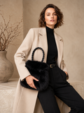 Sac à main de luxe en fausse fourrure noir_