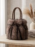 Sac à main de luxe en fausse fourrure taupe_