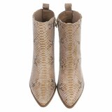 Bottines beiges à imprimé serpent et talon carré-Cherita_